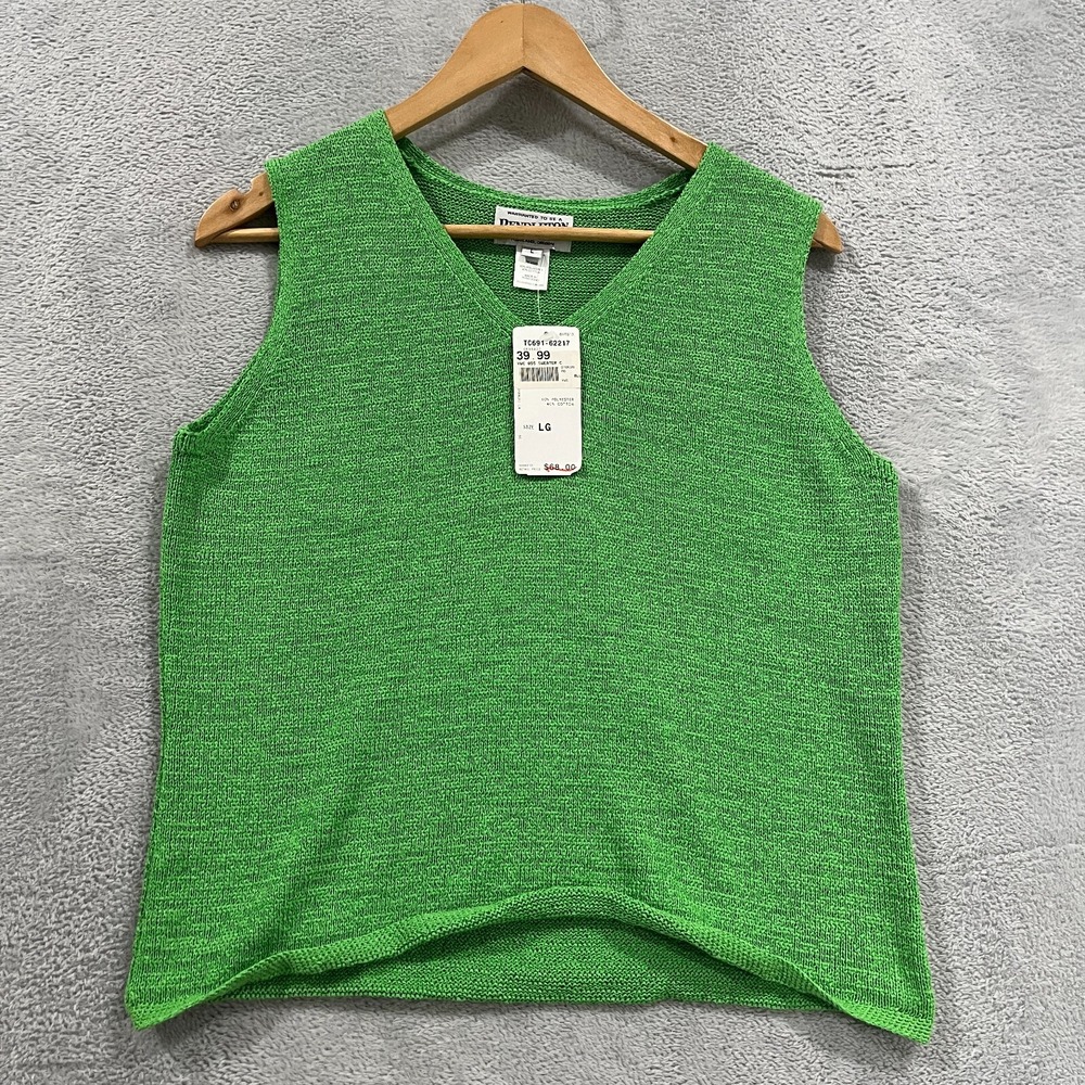 Pendleton Sweater Top Blouse L Green Sleeveless Tight‎ Knit V Neck Bohemian